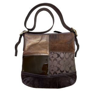 Vtg Coach Womens Handbag Brown Suede Leather Patchwork Crossbody F06J-F10421